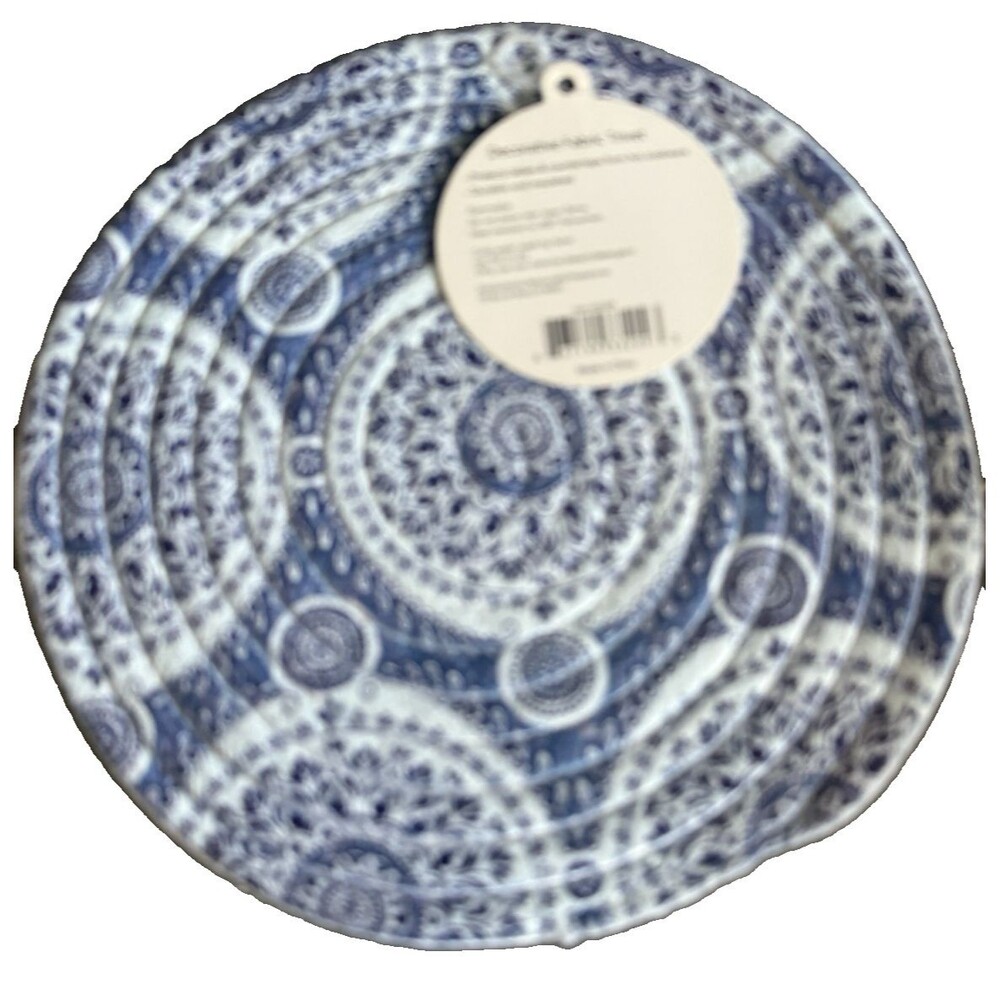 Blue Medallion Braided Trivet Hot Pad Chenille 9" Rd